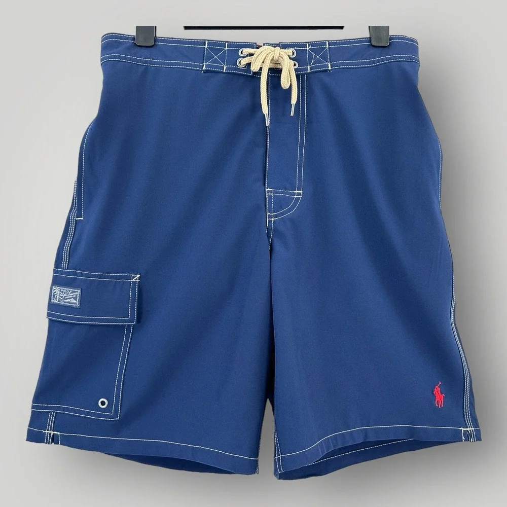 NEW $75 Polo Ralph Lauren Kaliua Swim Trunks Shorts Mens S Blue‎ w Red Pony Mesh